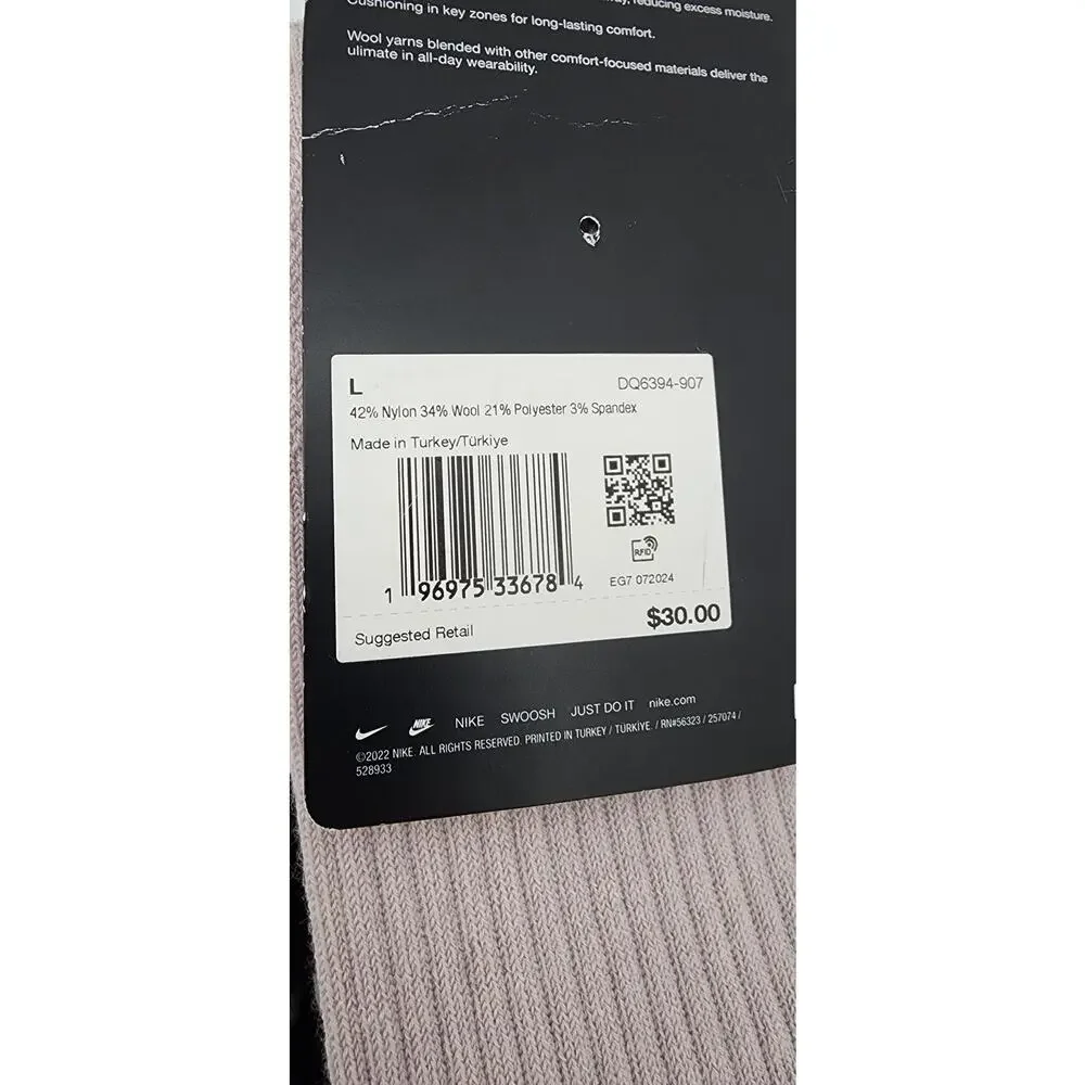 New NWT Nike‎ Everyday Cushioned Wool Blend Crew Socks W 10-13 M 8-12